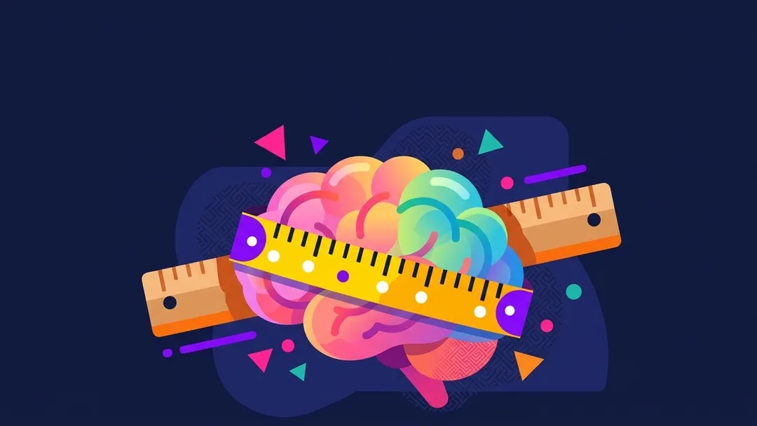 Colorful brain being measured with rulers and measuring tape, flat vector illustration